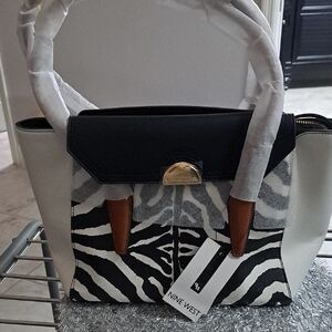 Nine West Zebra Print Satchel with Black and Brown Accents
